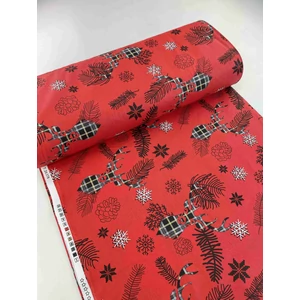 Piros Téli Szarvas Pamutvászon