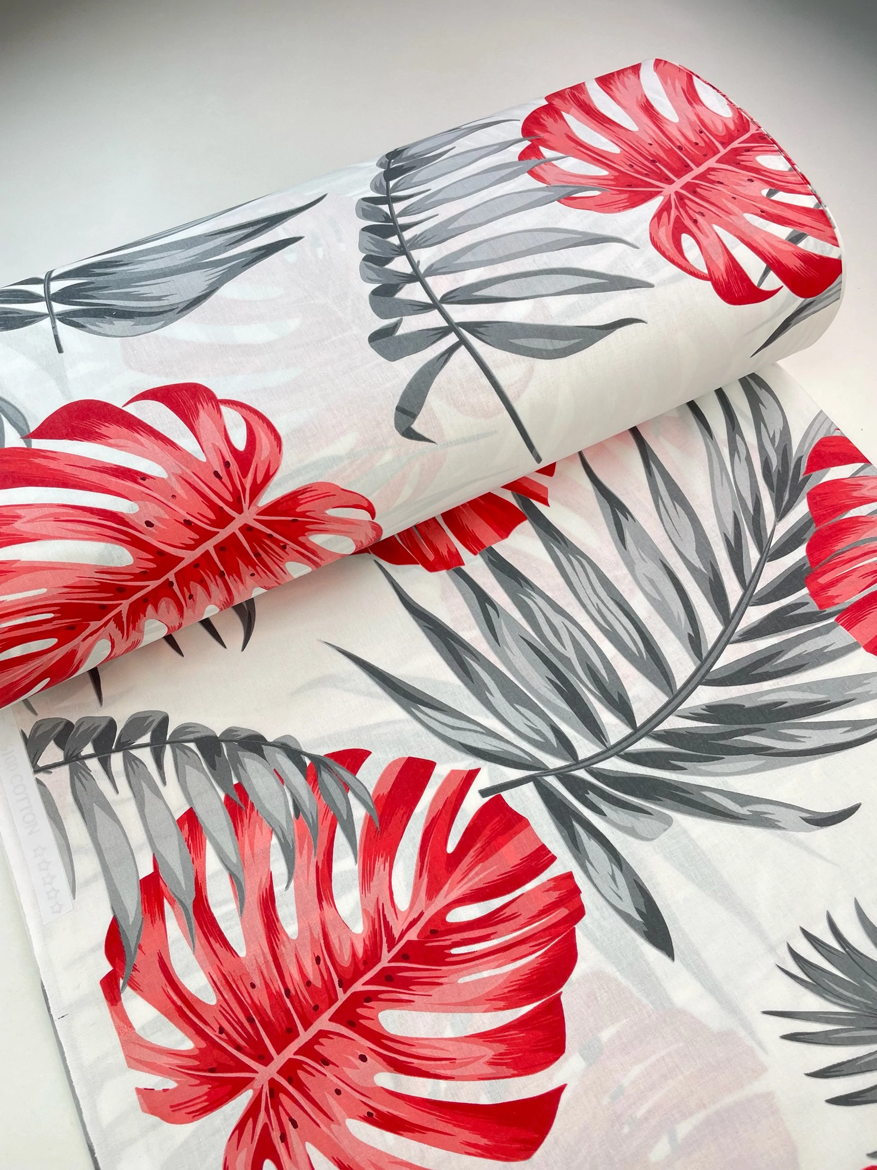 Piros Pálmalevél pamutvászon