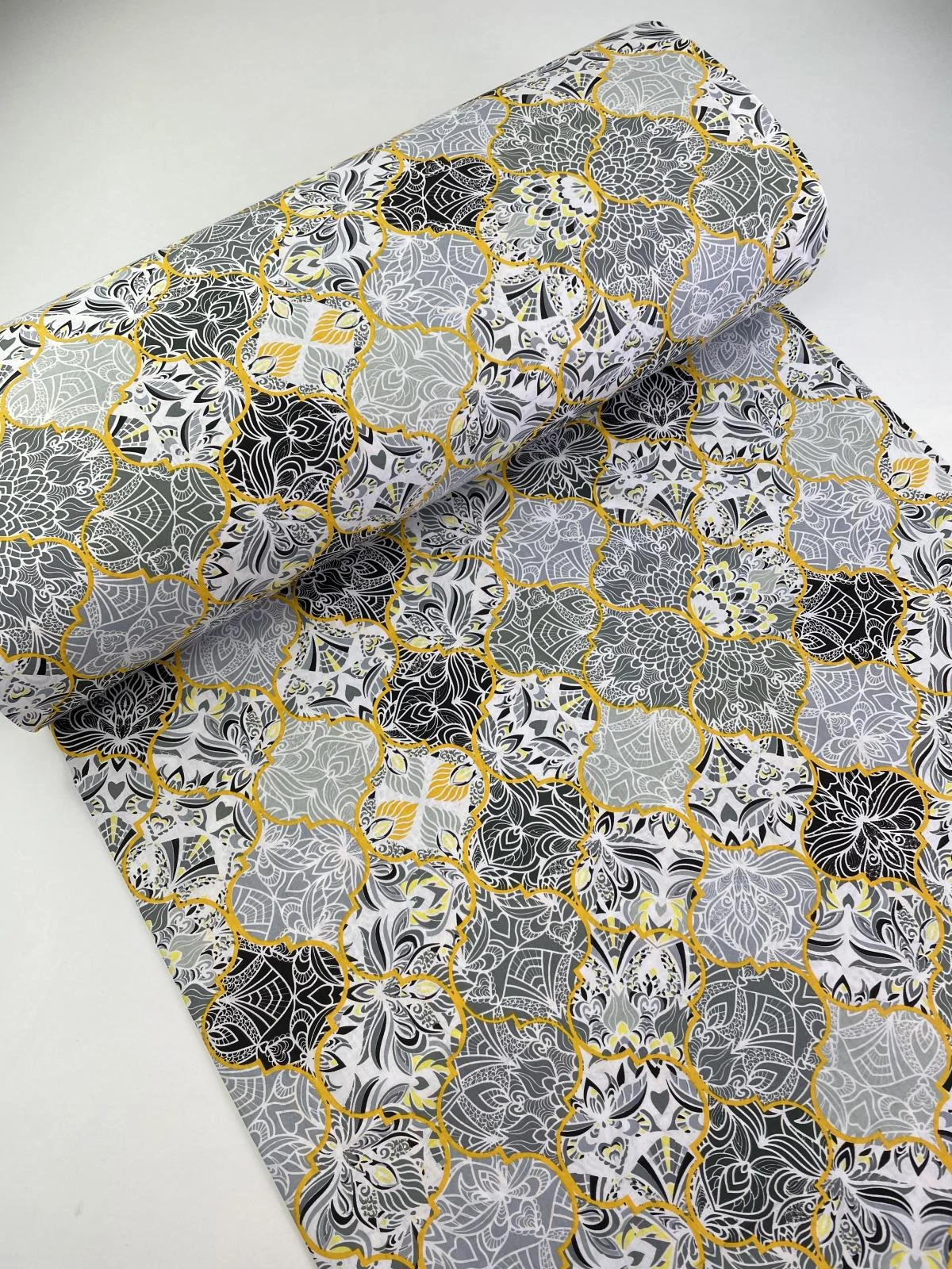 Szürke-Sárga Marokkó pamutvászon